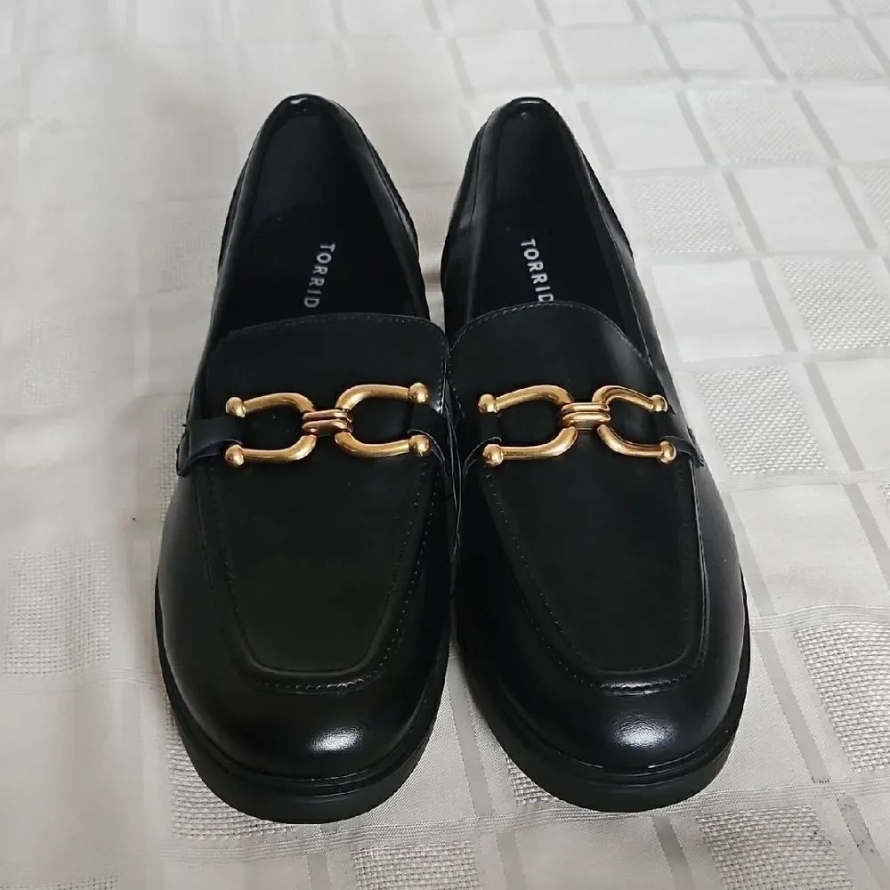 Torrid Women's Black Loafers with Gold Accent